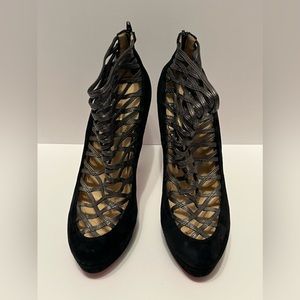 Christian Louboutin Berlinissimo 140 Platform Black Suede Booties